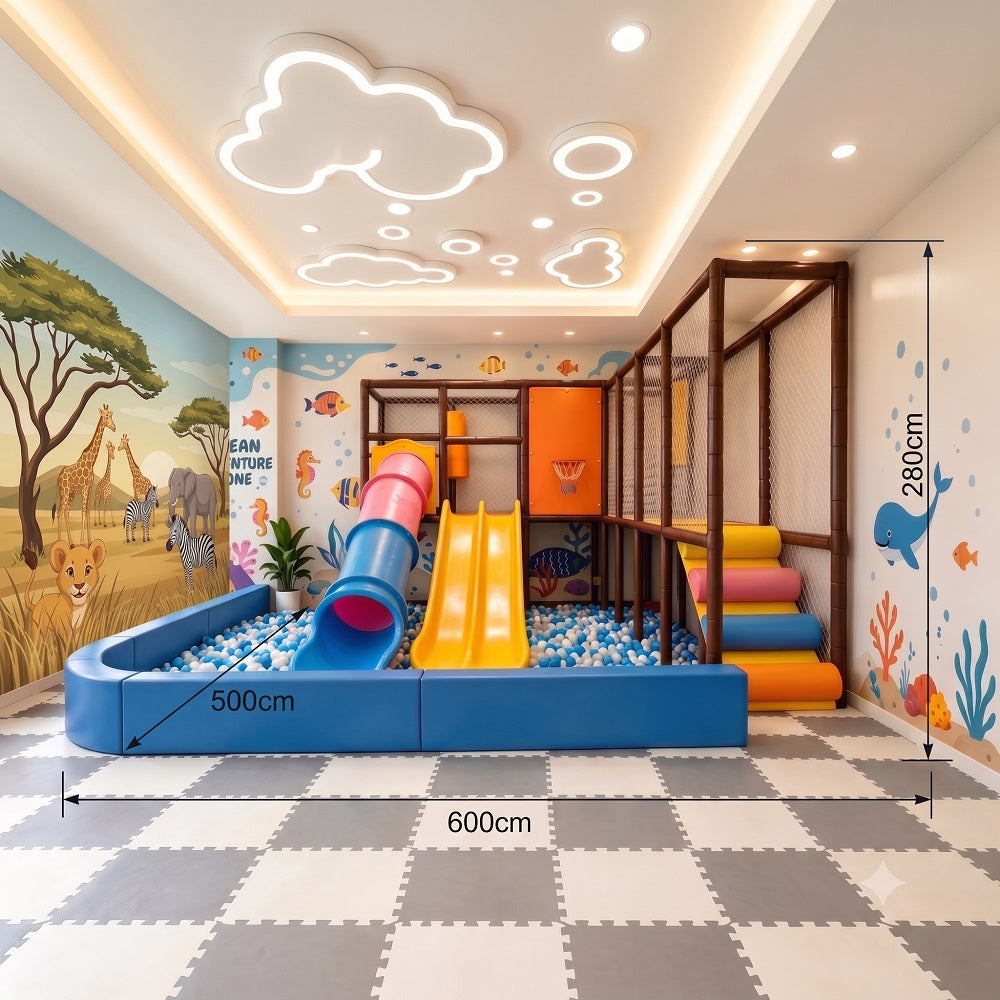 A Premium Ocean Adventure Indoor Playground with Ball Pit, Dimensions 500×600×280 cm