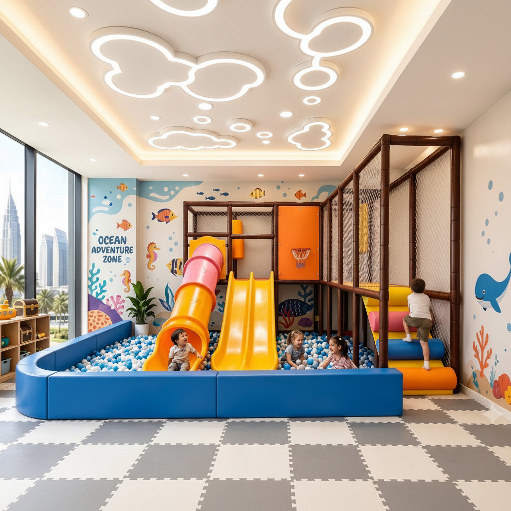 A Kids Enjoy Premium Ocean Adventure Indoor Playground with soft play Ball Pit and soft play slides