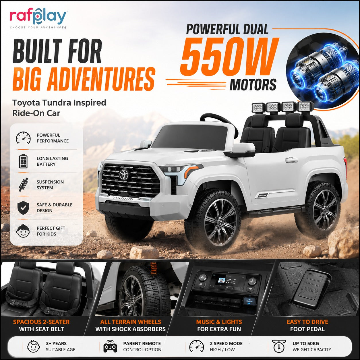 Megastar Licensed Toyota Tundra Ride-On Electric Car 12 V Battery with Remote Control