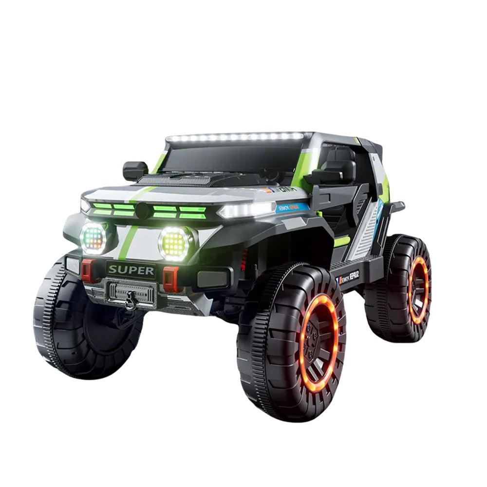 Green Toy off-road vehicle with glowing lights 