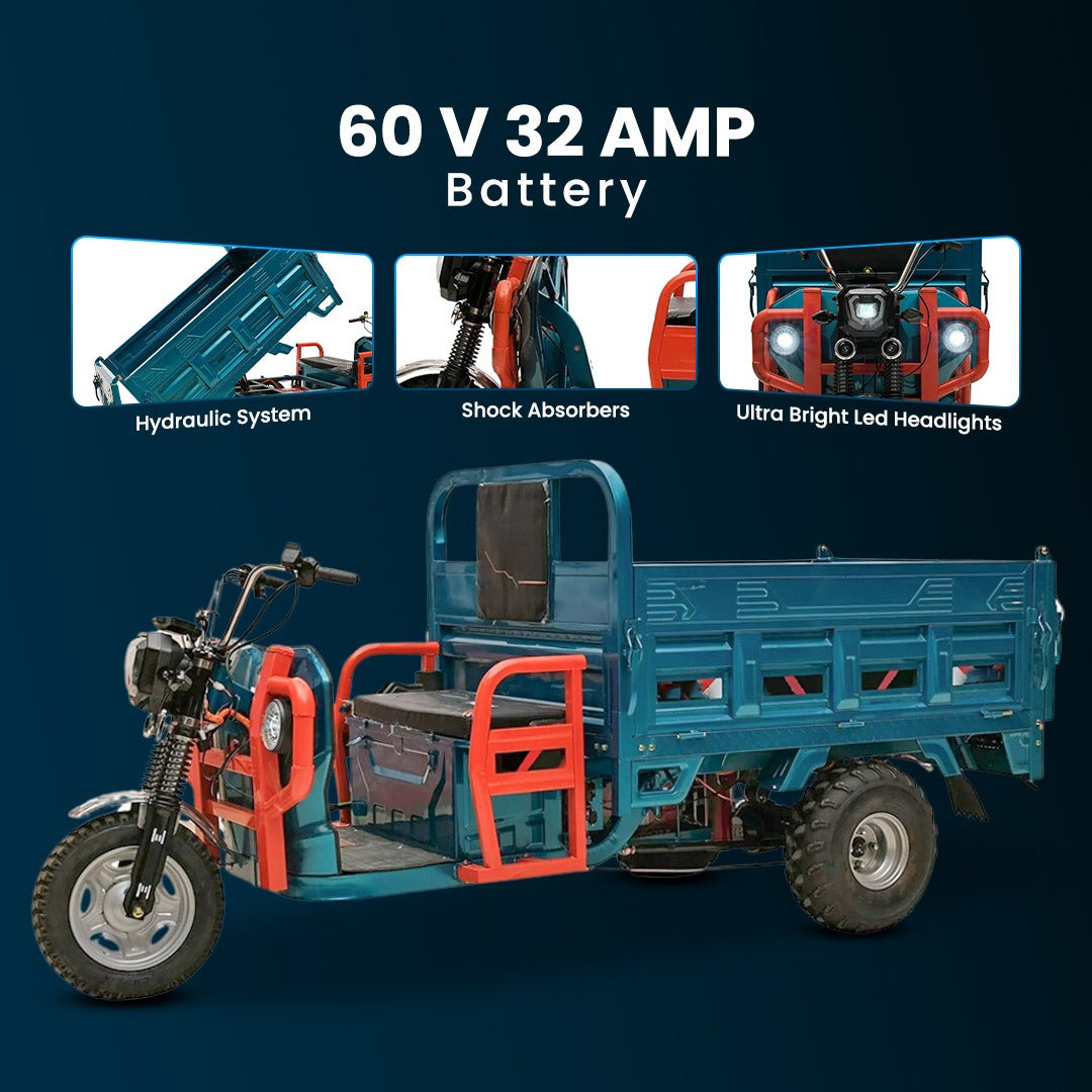 Megawheels Cargo 1.8 MTR Tuk Tuk Electric 3 wheels Scooter Hydraulic Trolley Off Road Tyres