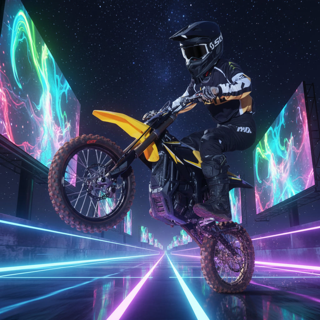 Person riding a yellow dirt bike