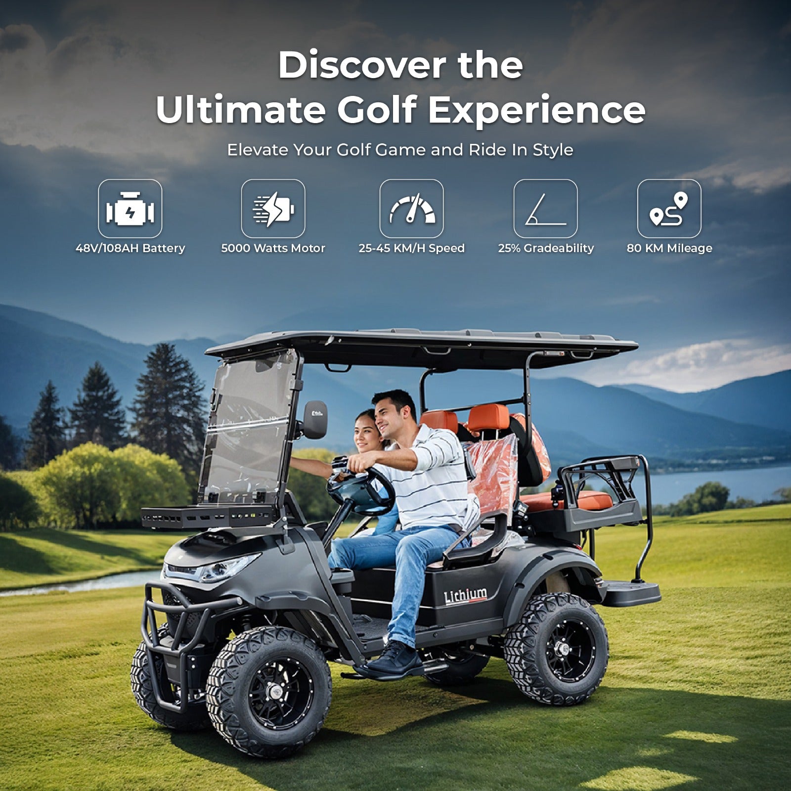 Megawheels Electric Golf Cart 2 + 2 Off Road Street and Lithium Battery With Warranty
