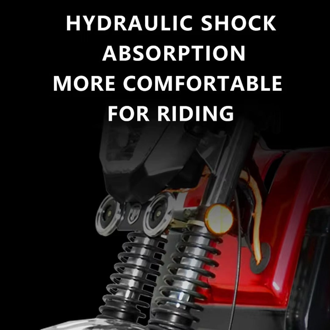 Suspension system with hydraulic shock absorption.