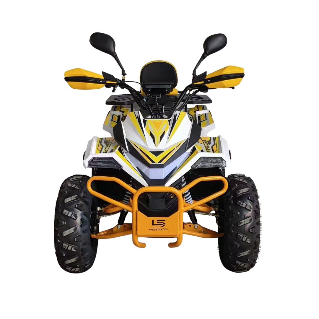 Yellow and black ATV with orange accents, Ride on Thunderbird Powerwheels Quad Bike