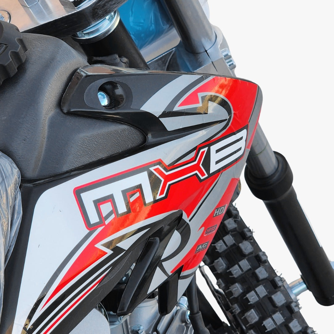 Close-up of a motorcycle with a 125CC engine