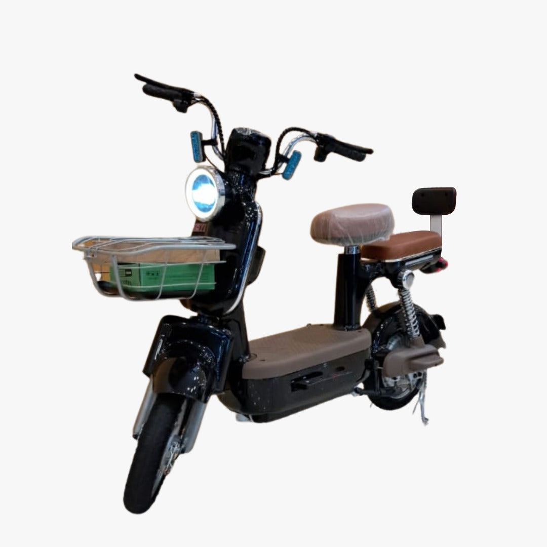 Electric scooter with a basket