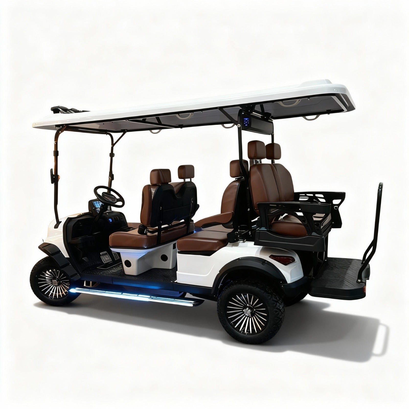 Side View of Golf cart 6 Seater with brown seats
