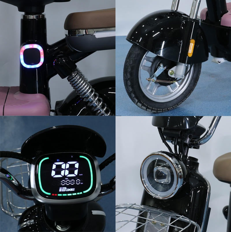 Collage of close-up images of Spark Moped Motorized Electric Pedal Scooter 