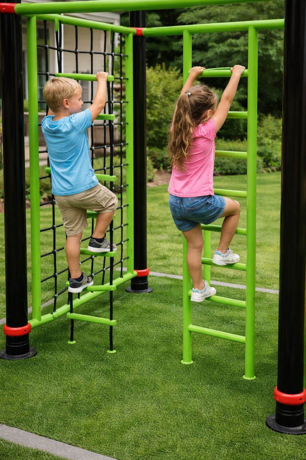 Two children climbing