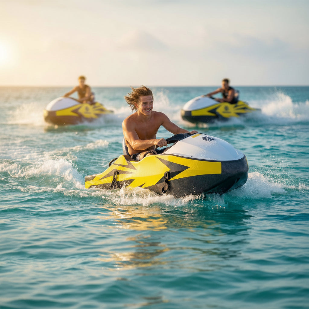 Men enjoy boat activities