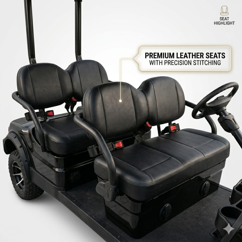 Black keon golf cart with premium leather seats