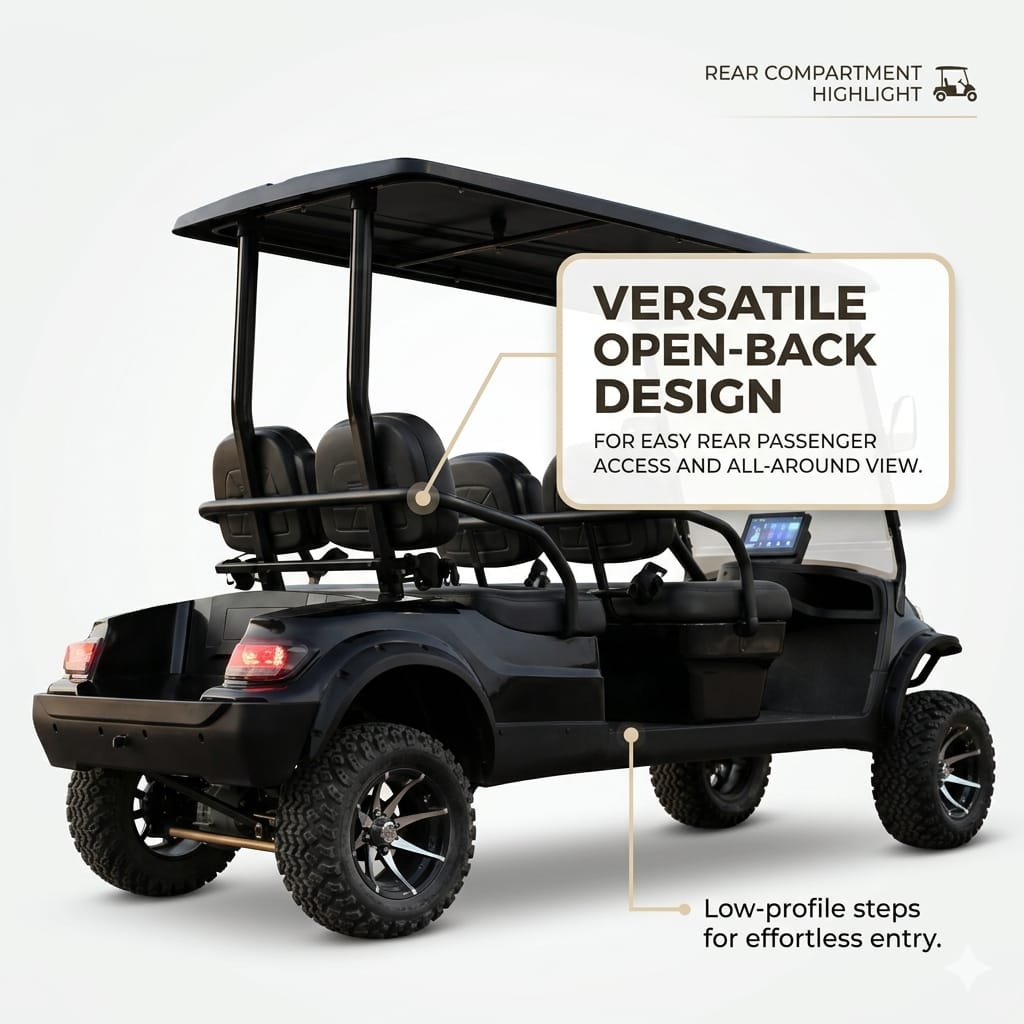Black keon premium golf cart with open-back design