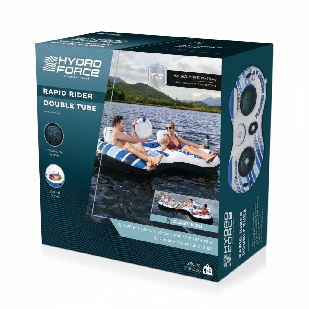 Inflatable double tube with packaging
