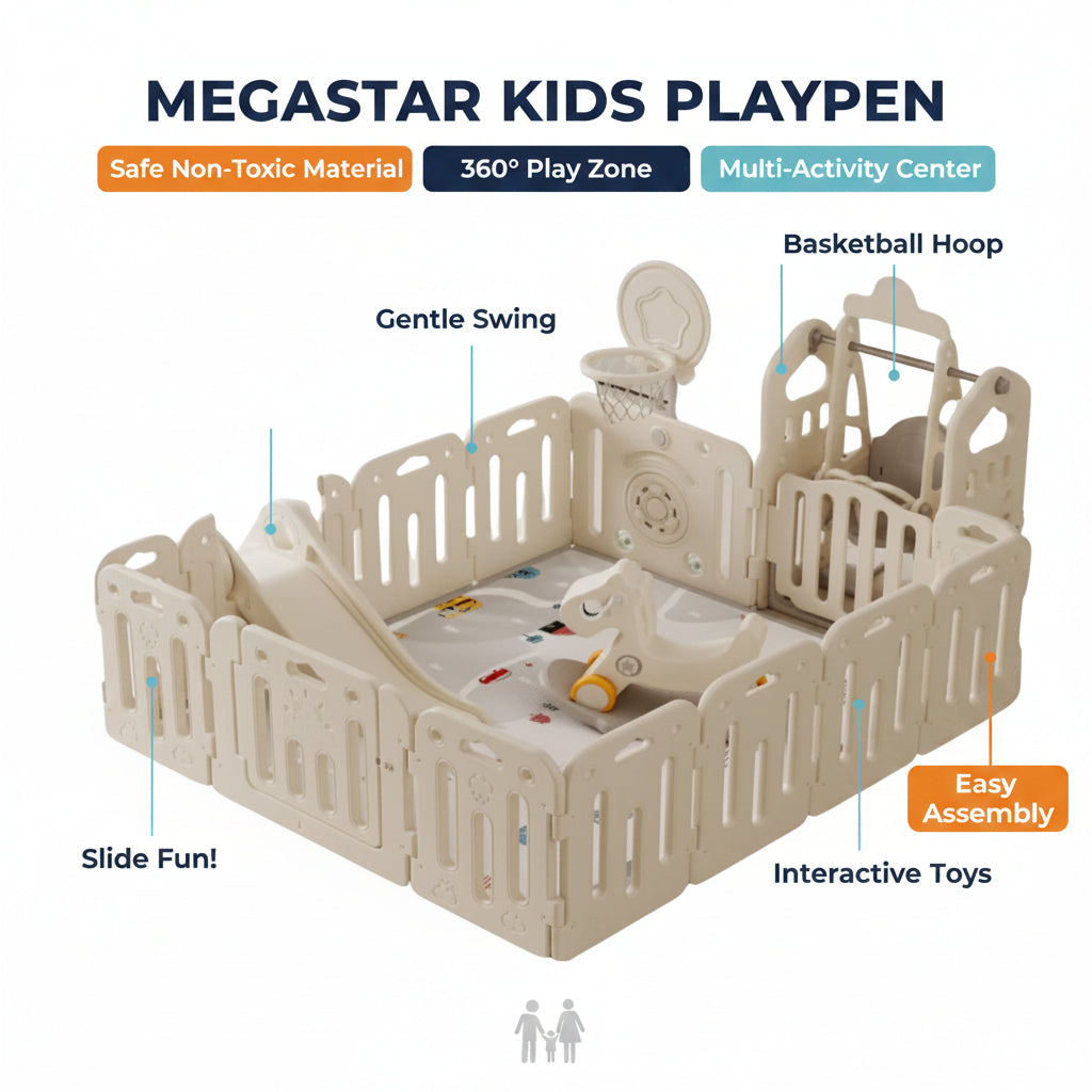Megastar Kids playpen with features