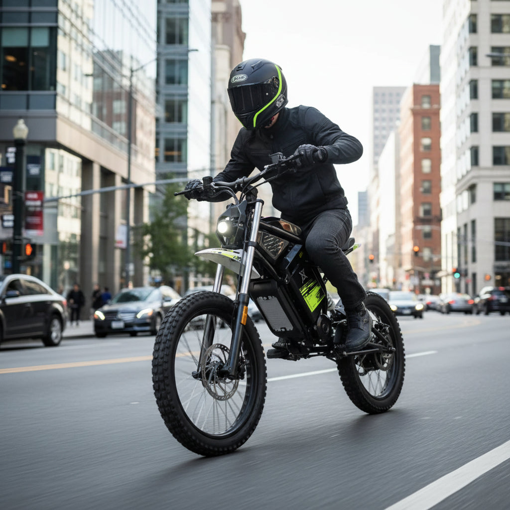 A person Ride on Savage S1 Electric off Road Dirt Mountain Bike in City area