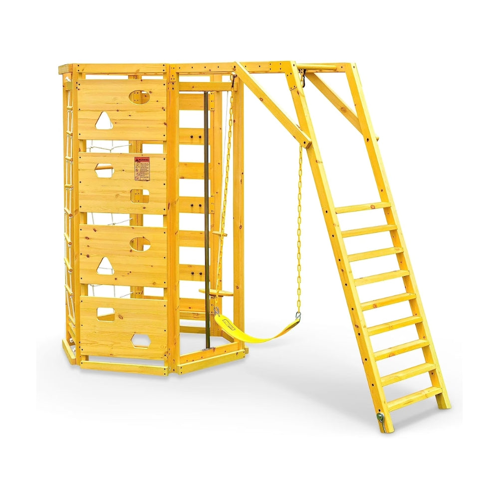 Wooden climbing wall and ladder playset 