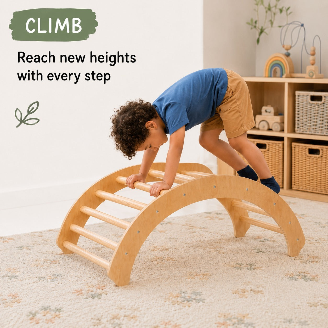 Children playing on a Montessori climbing arch