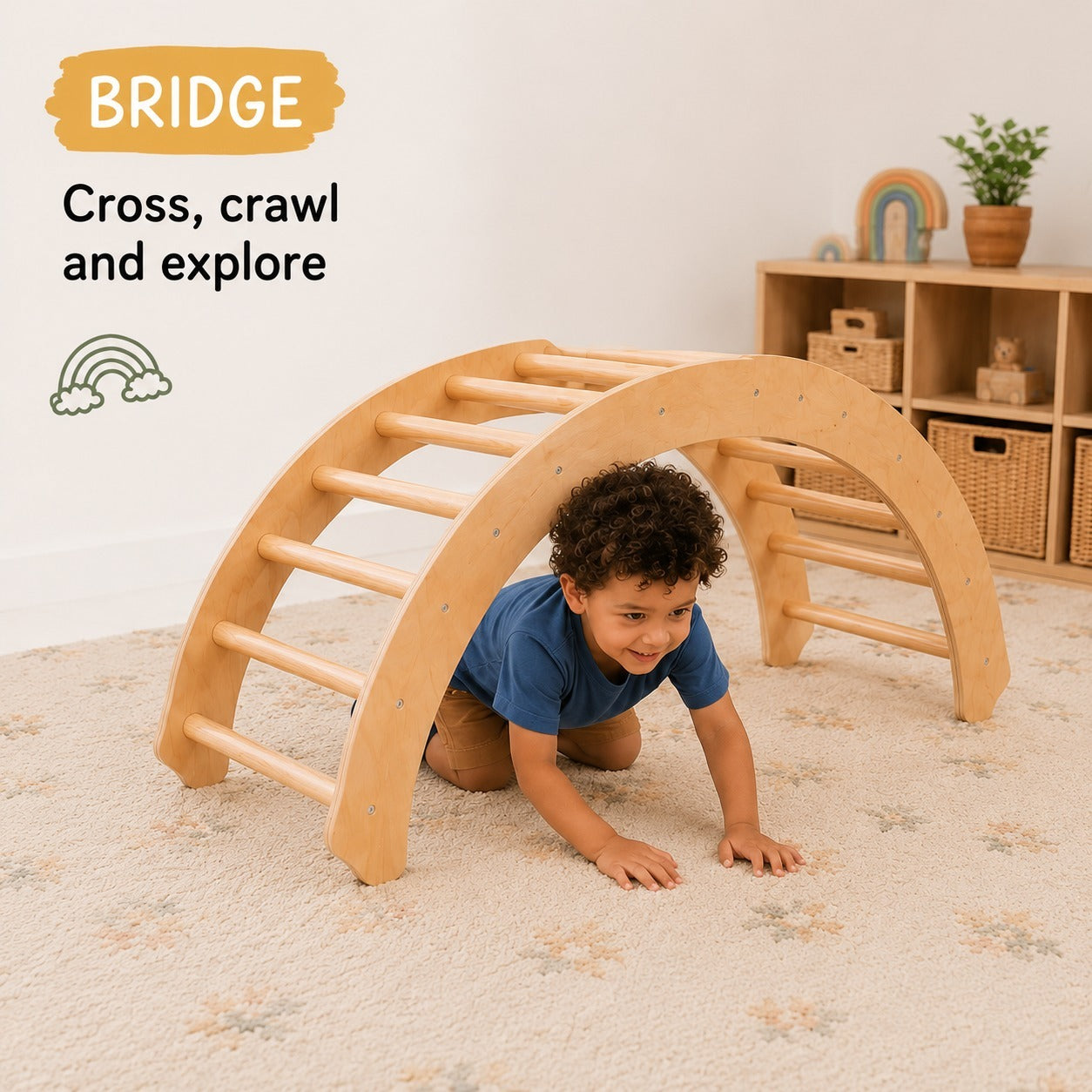 Children playing under a Bridge in a room 