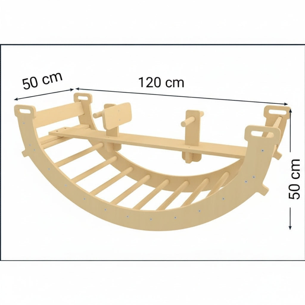 Customised Wooden Seesaw with dimension 50 cm width, 120 cm length, and 50 cm height.