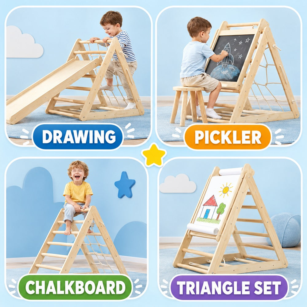 Children playing with a multi-functional play set labelled 