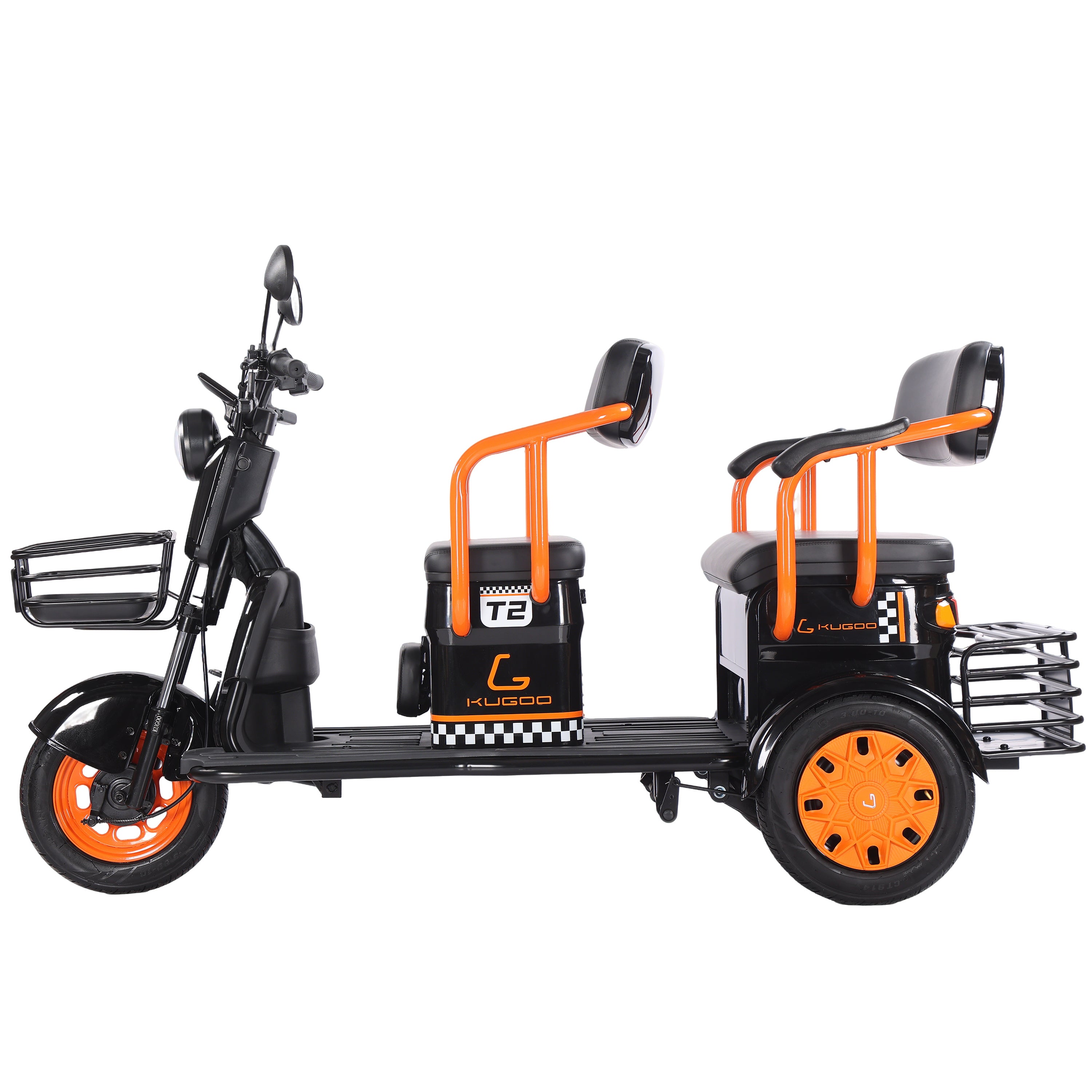 Kugoo T2 3-Wheel Electric Bike with Dual Seat and Front and Rear Basket Motor 500W Power Lithium Battery
