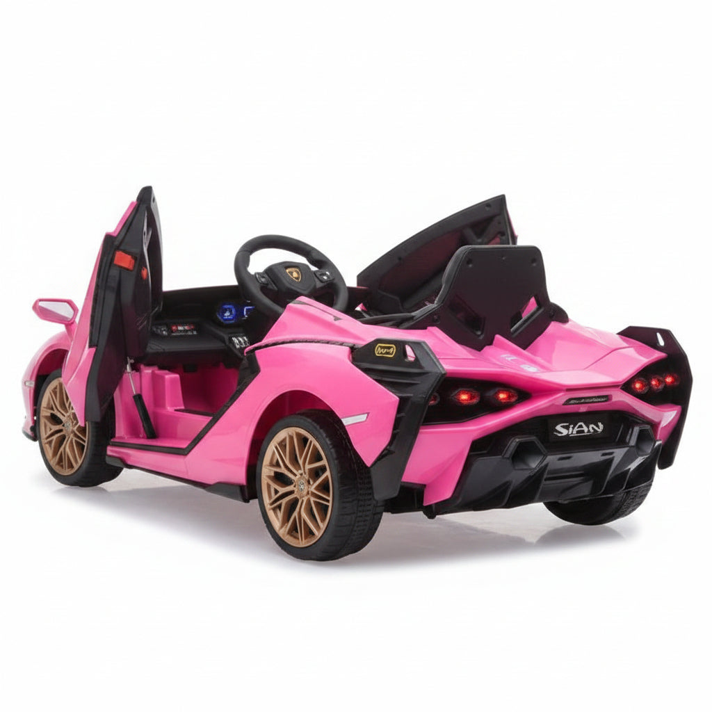 Pink toy car with open doors