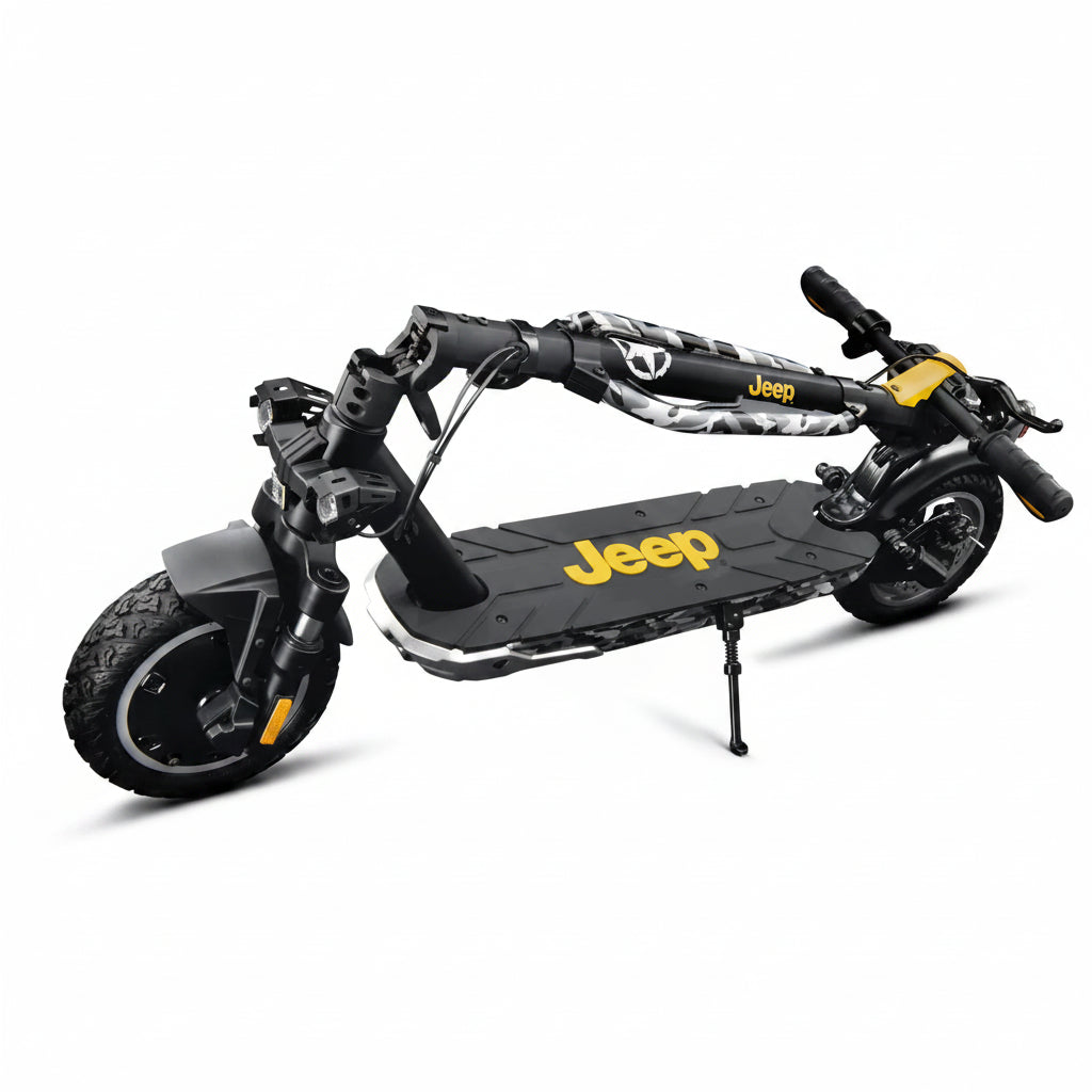Folded scooter ready for transport and storage