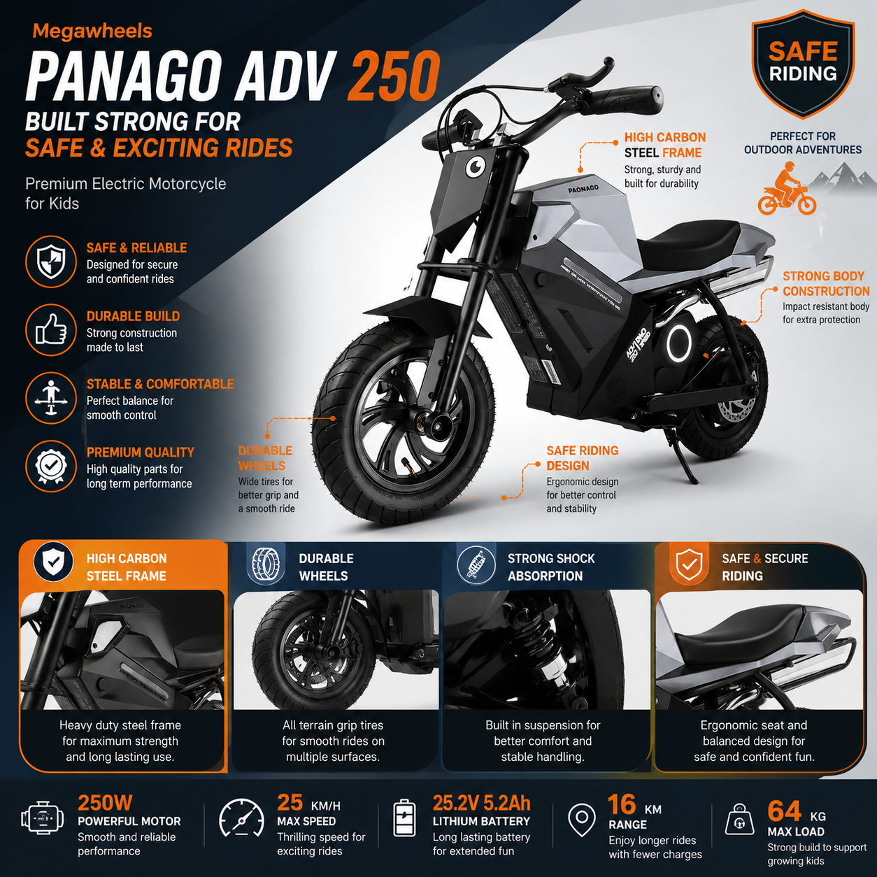 Electric motorcycle for kids with features and specifications