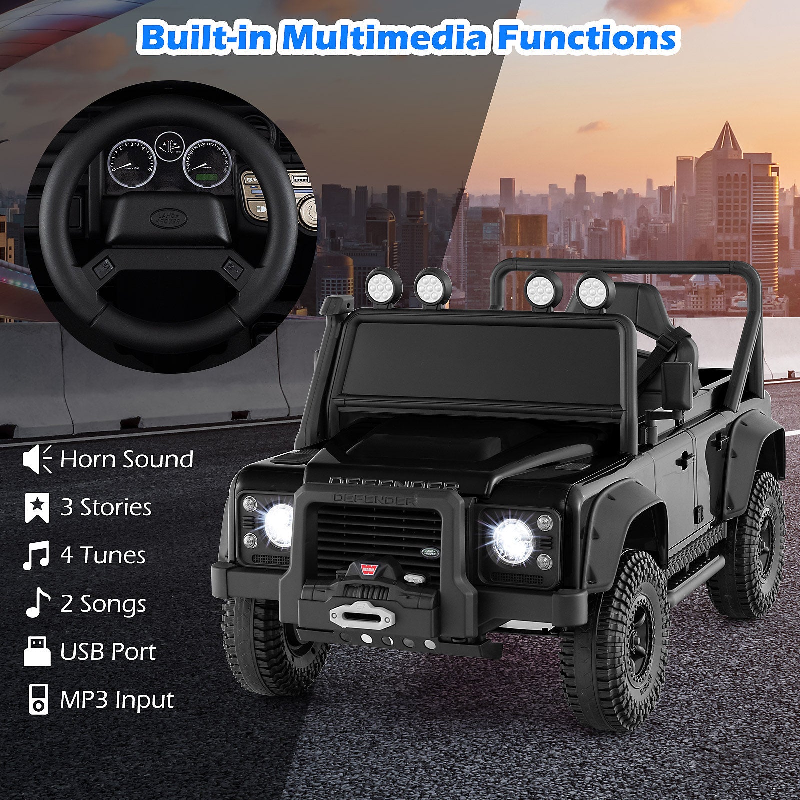 Children's toy car with multimedia functions 