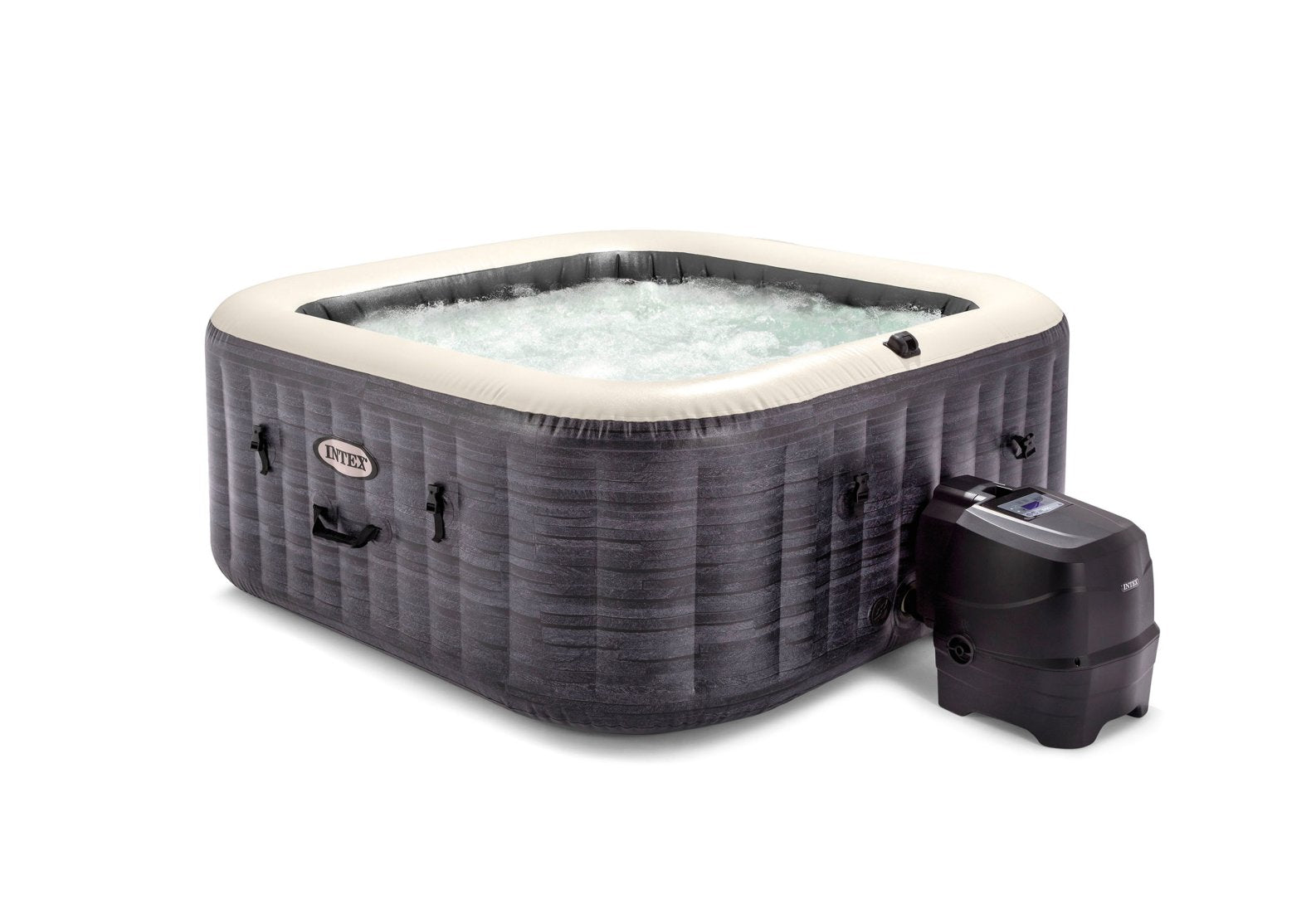 Inflatable hot tub with water and pump