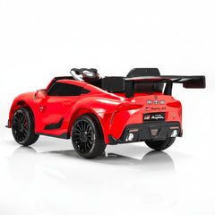 Back view of Red Toyota GR Supra GT4 12V Battery Ride-on Kids Car