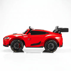 Side view of red Toyota GR Supra GT4 12V Battery Ride-on Kids Car