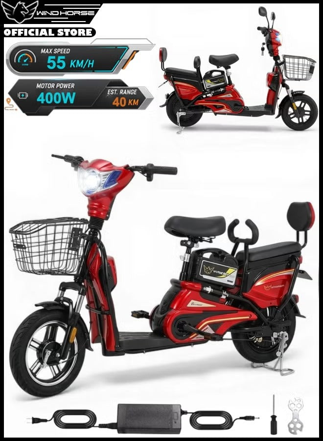 A red Electric Scooter M1 Powerful Electric Delivery Bike shown from multiple angles