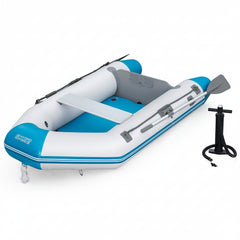 Intex inflatable dinghy boat in white and blue with grey interior