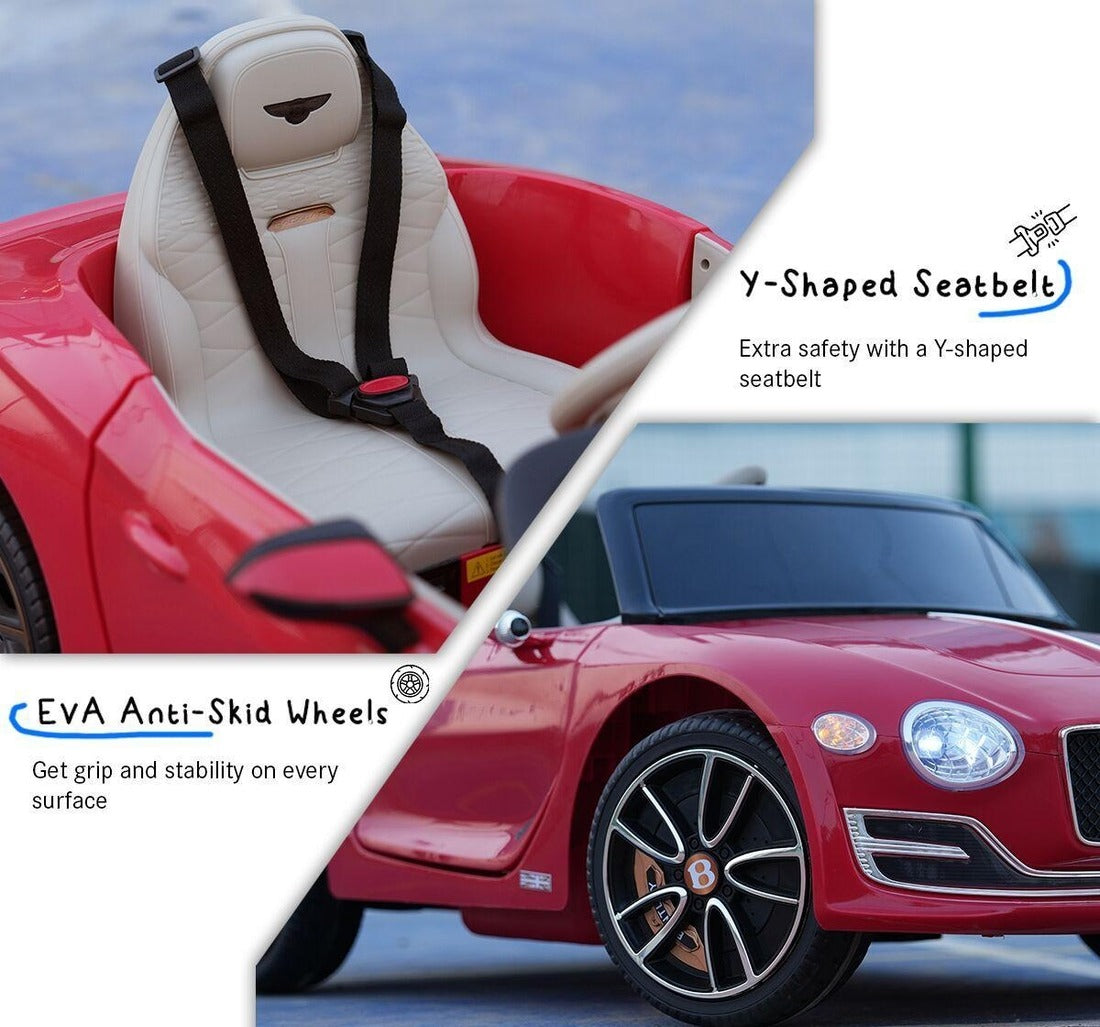 Red toy car with Y-shaped seatbelt and CEVA Anti-Skid Wheels