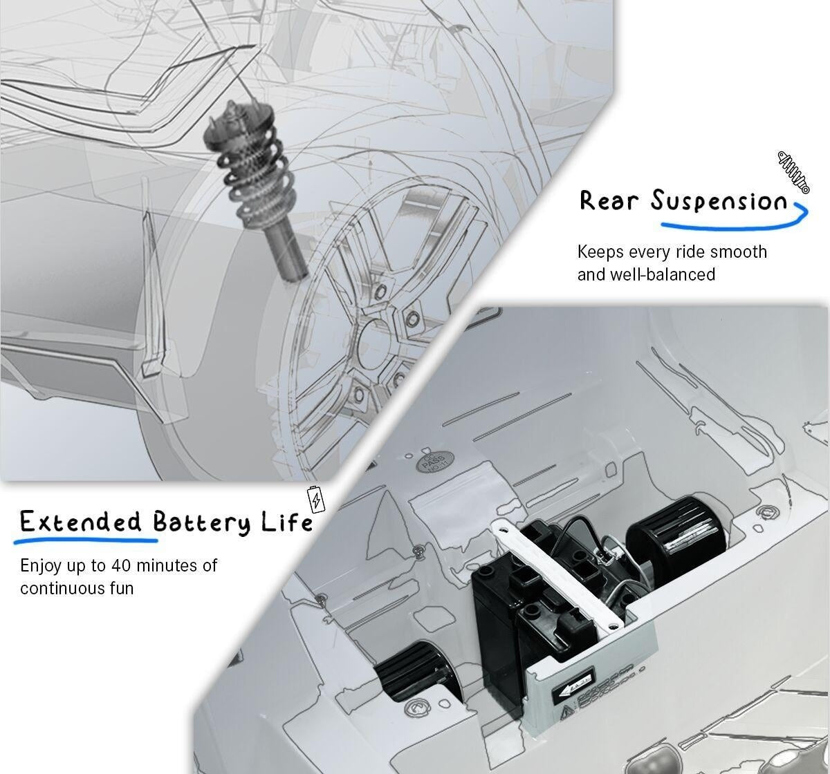 Diagram of a vehicle's rear suspension system and battery life extension feature