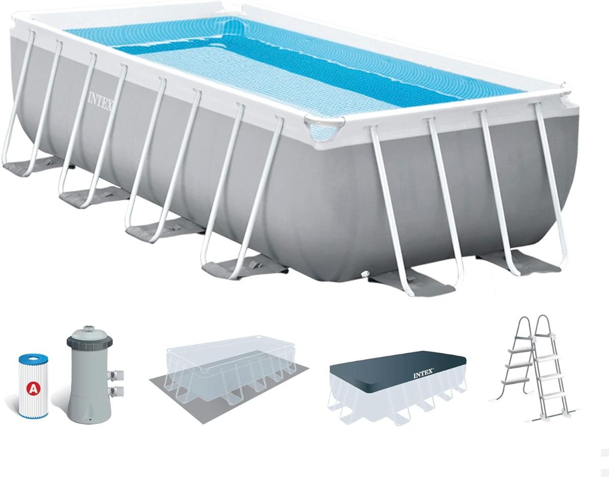 Intex 16 Ft. X 8 Ft. X 42 Inch Prism Frame Rectangular Pool Set Multi Colour, 26792Uk, 16 Ft. X 8 Ft. X 42-Inch Prism Frame Rectangular Pool Set