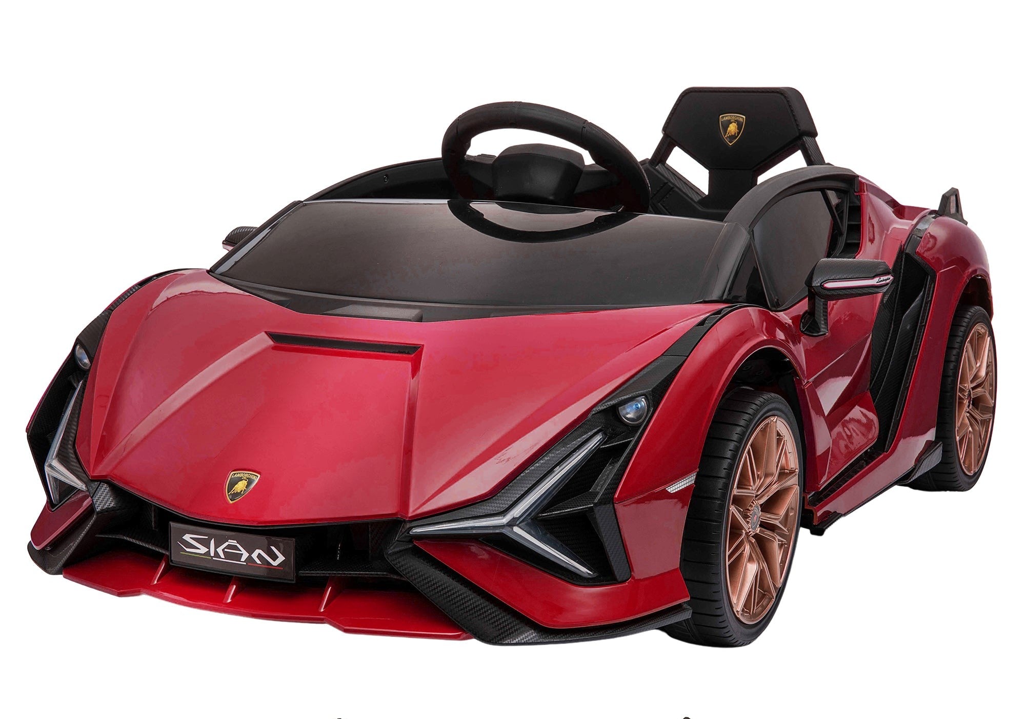 Red toy sports car with black interior
