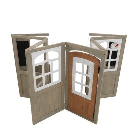 Set of miniature wooden doors with glass panels