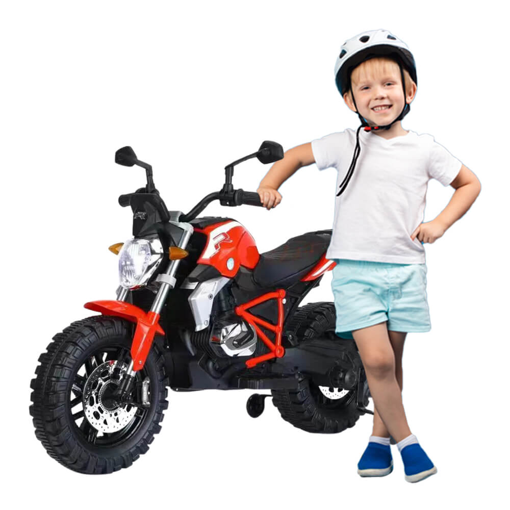 "Megastar 12 v EcoRiders Electric Children Ride-on Bike with Training Wheels - -Red