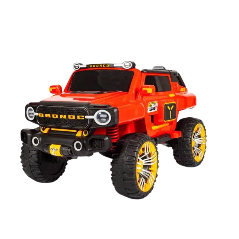 Front View of Red toy truck with Eva Tyer