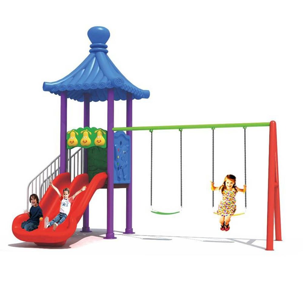 Pavilion Playset With Double Swings, Slides & Steps For Kids