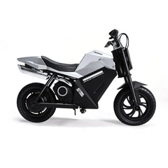 Side View of Silver Kids electric bike 