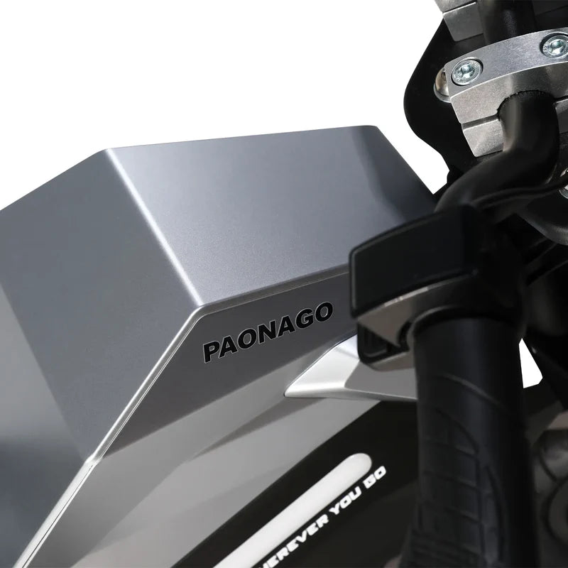 Close-up of a motorcycle handlebar with 'PAONAGO' branding