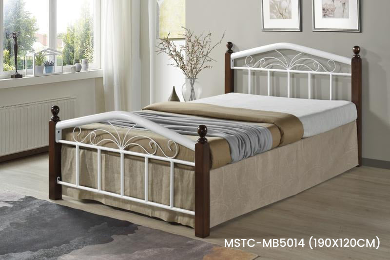 Megastar Wooden Steel Queen Size Bed without Mattress, Natural Brown Legs -120x190 cm-White