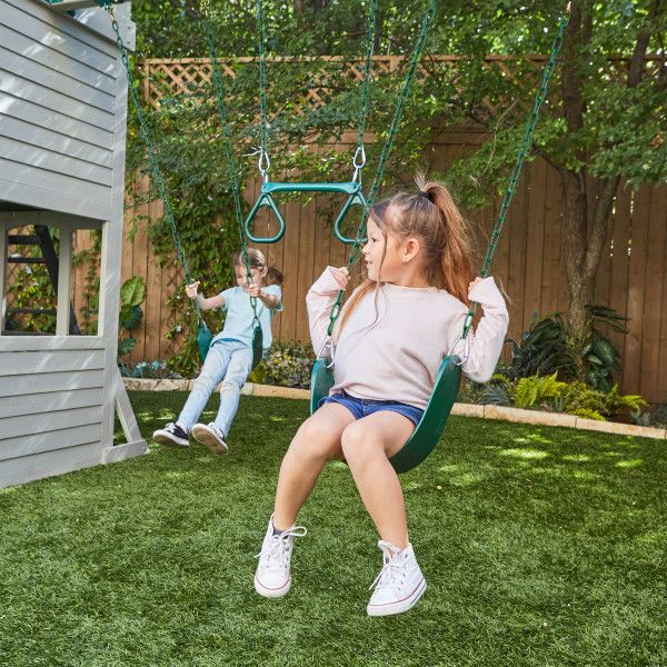 KidKraft Silver Sands Wooden Swing Set Treehouse with 2 levels at Rafplay, 561 x 334 x 269 cm