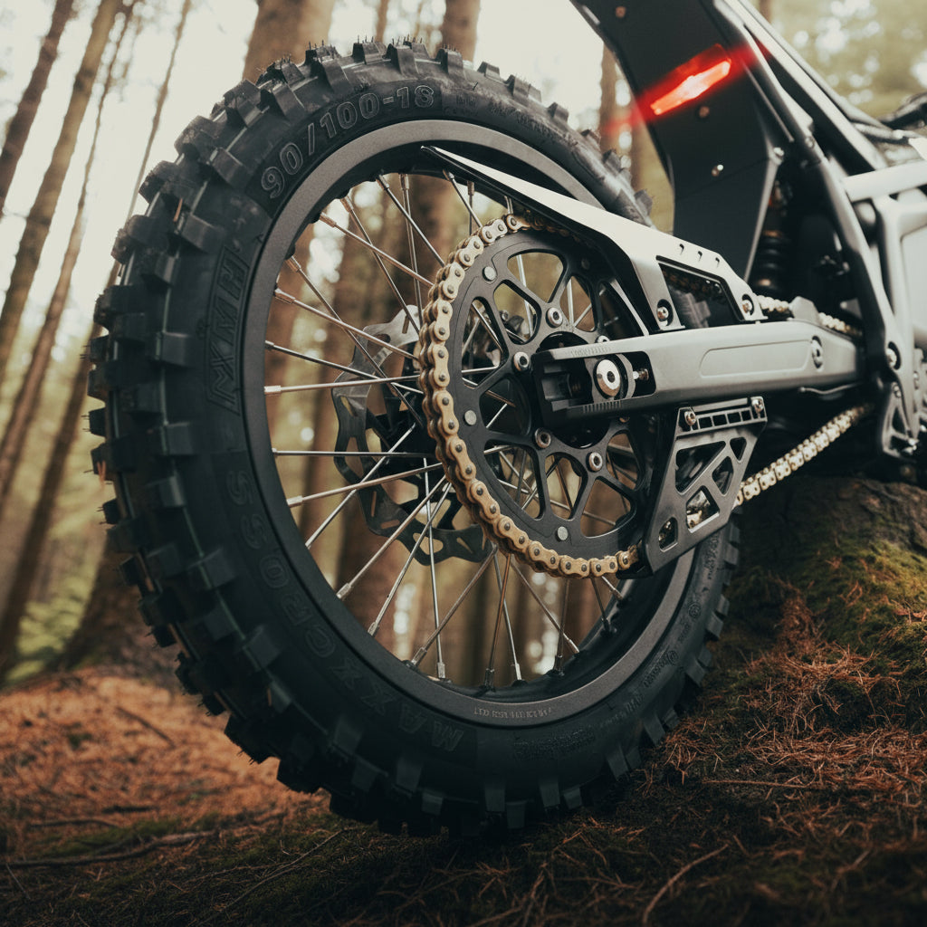 Close-up of an Electric  Off Road Dirt cross  motorcycle wheel 