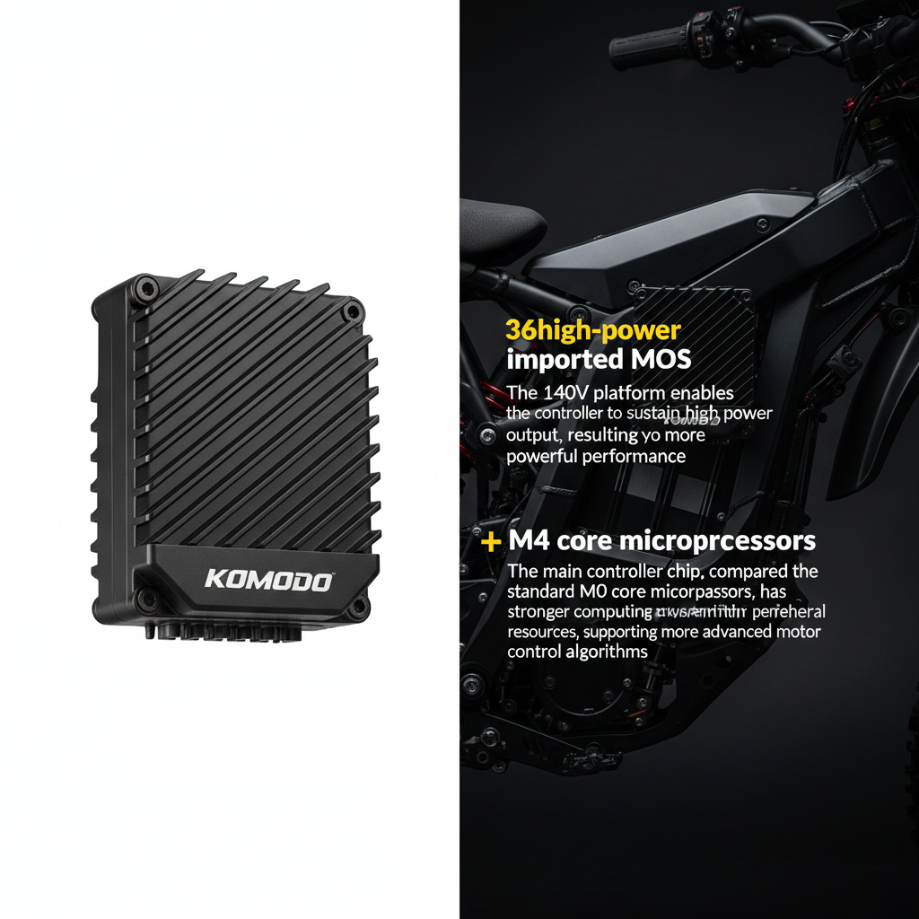 A black KOMODO-branded MOS module on the right describes its high-power imported MOS and M4 core microprocessor