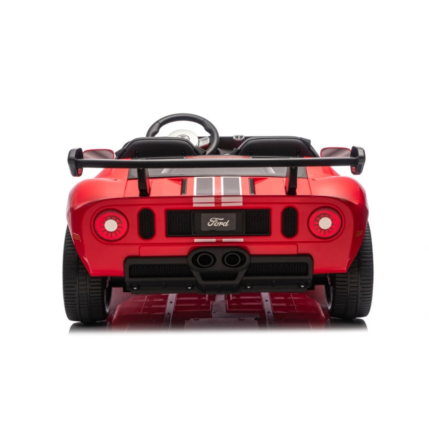 Back of the Red toy car with black accents